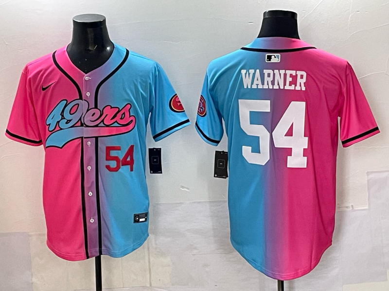 Men 2025 San Francisco 49ers 54 Warner Pink Blue pink Nike Limited NFL Jersey 014